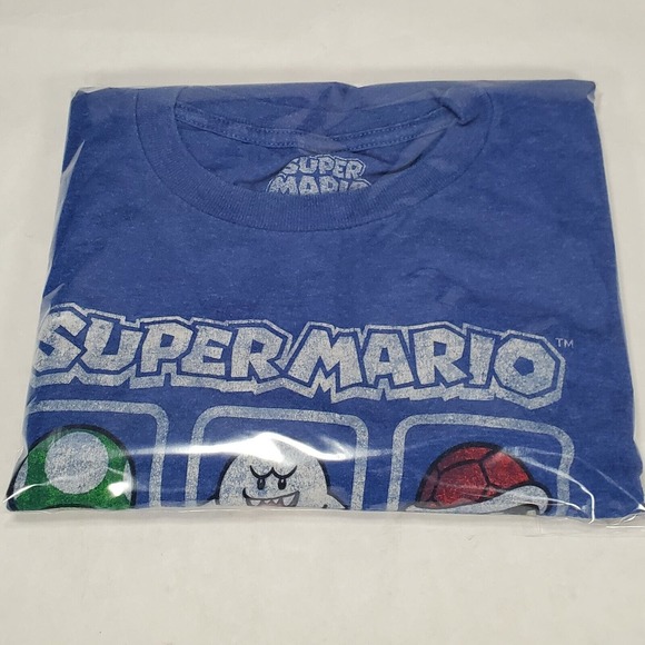 Super Mario Retro Blue T-shirt With All Characters From Video Game Adult Size XL - Picture 8 of 8